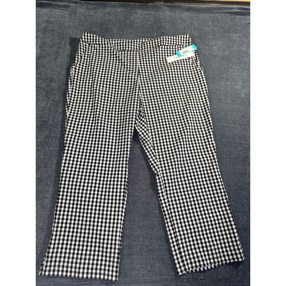 Tribal Gingham Pull On Capri Pants Black White Side Slit 3104TV-8470 Womens 20W